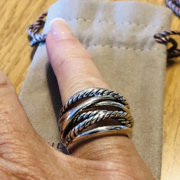 David Yurman Wide Cross Over Sterling Silver Cable Band Ring Size 5 w/Pouch Mint - Picture 11 of 13